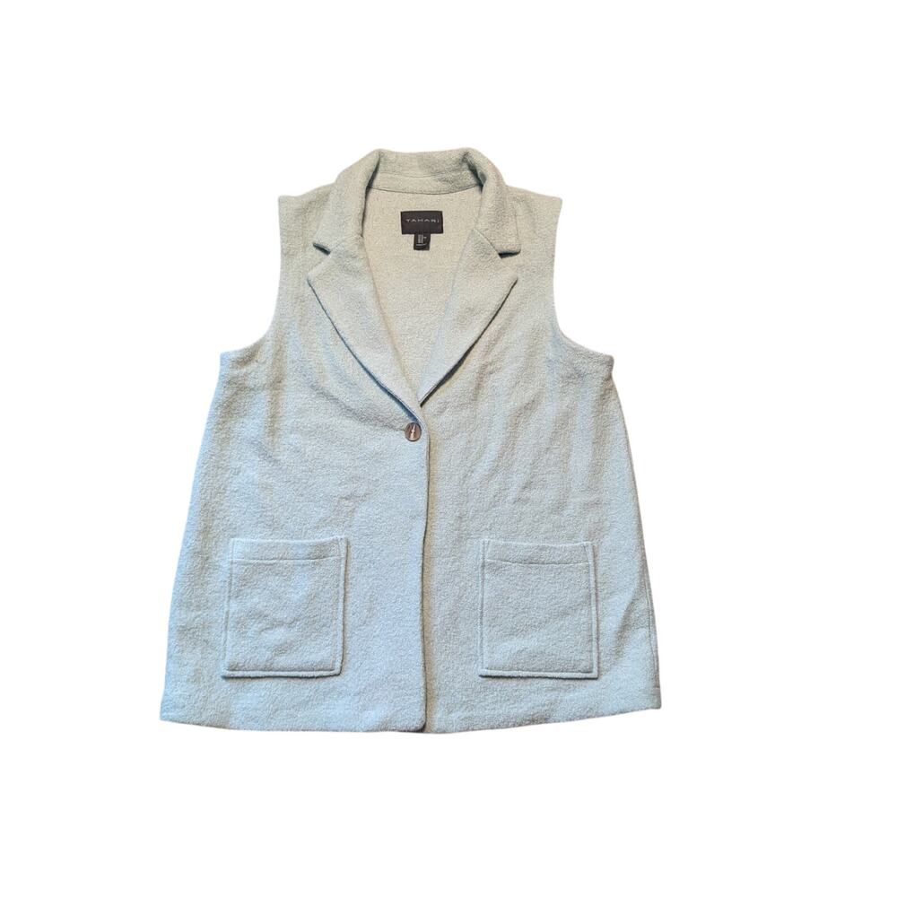 Tahari Women’s XL Sweater Vest Wool Blend Sleeveless Light Green One Button